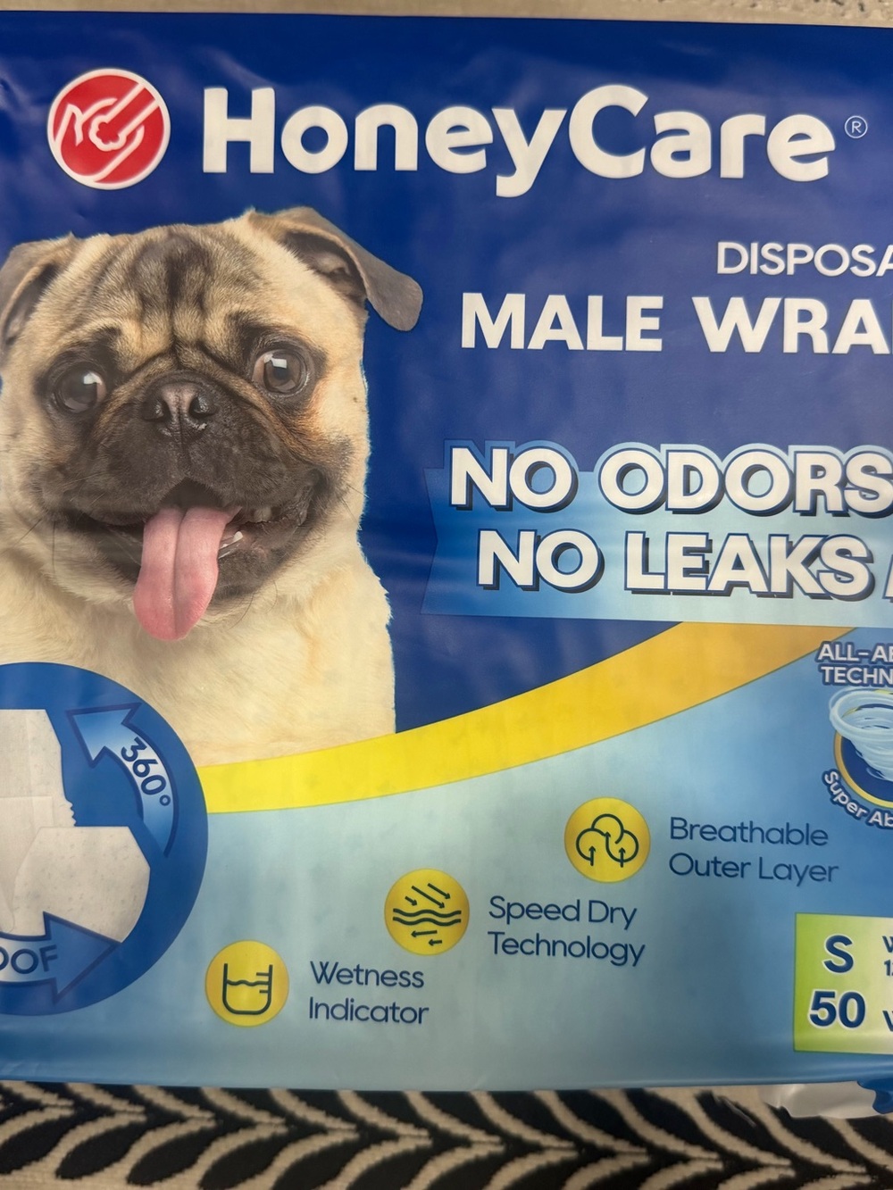 HONEY CARE All-Absorb A26 Male Dog Wrap, 50 Count, Small